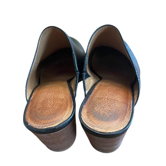 Size 7.5 Madewell The Harper Black Leather Mules J8560 Stacked Heel - Picture 5 of 11